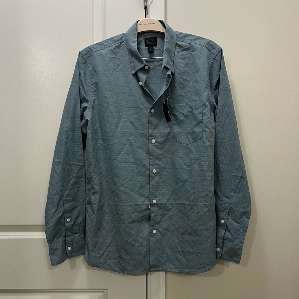 NWT 14th & Union Blue Checked Performance Fabric Button Down Shirt Size Large
